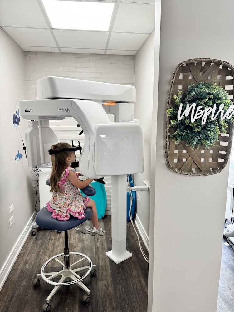 A pediatric patient having airway imaging taken in the KaVo cone beam CT scanner at Inspire Dental Wellness in Orland Park, IL