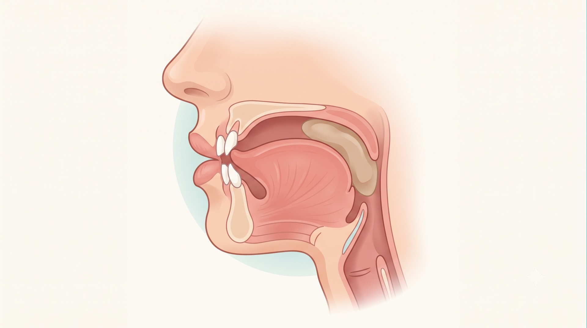 Illustration of the tongue lifting toward the palate during a swallow, used to check resting tongue posture